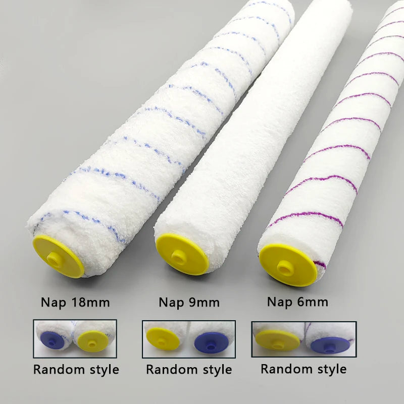 Three white foam rollers of different sizes 18mm, 9mm, and 6mm shown with yellow handles.