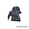 A black embroidered hunting patch featuring a bird of prey on a baseball cap design.