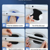 A four-step guide showing how to install carbon fiber car door handle protector stickers.