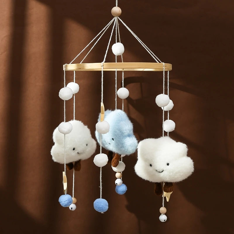 Wooden and Felt Crib Mobile with Cloud and Star Rattles