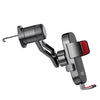 A black universal gravity car phone holder with a hook clip and adjustable clamp.