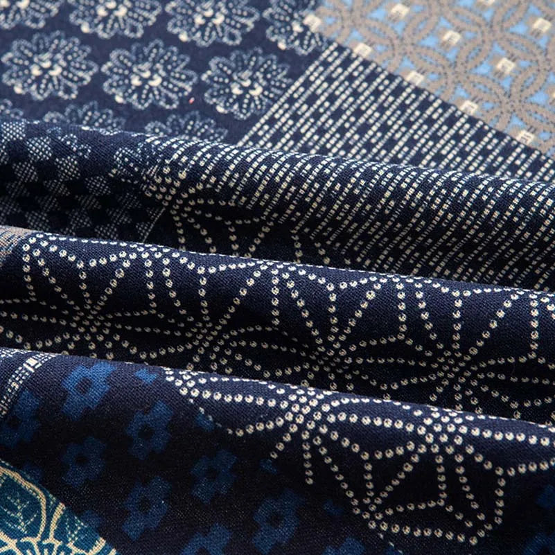 Bohemian Cotton Linen Fabric with Vintage Ethnic Print