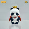 A white panda figure wearing a gold crown and an orange cape, displayed against a light gray background.