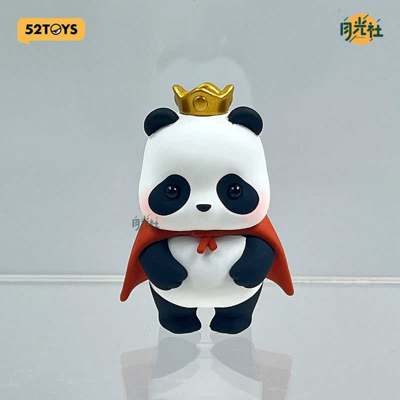 A white panda figure wearing a gold crown and an orange cape, displayed against a light gray background.