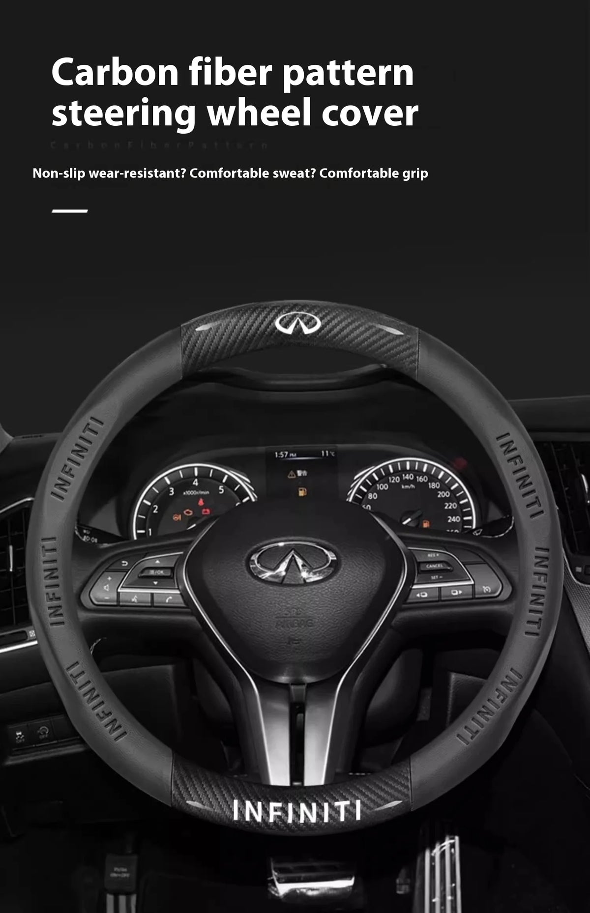 Carbon Fiber Leather Steering Wheel Cover for Infiniti Models