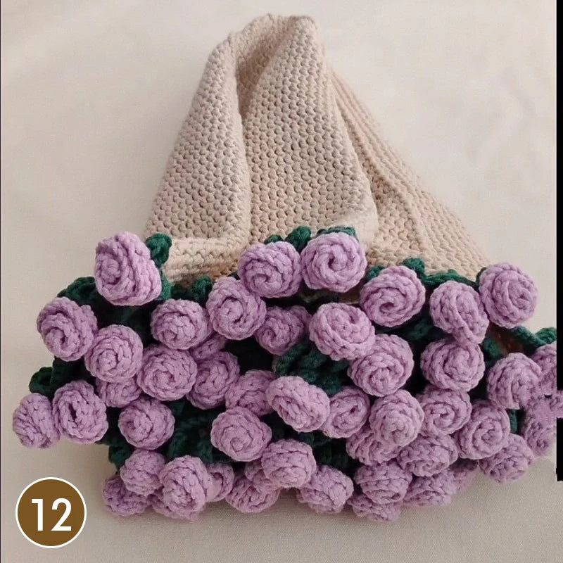 Hand Knitted Rose Bouquet Throw Blanket