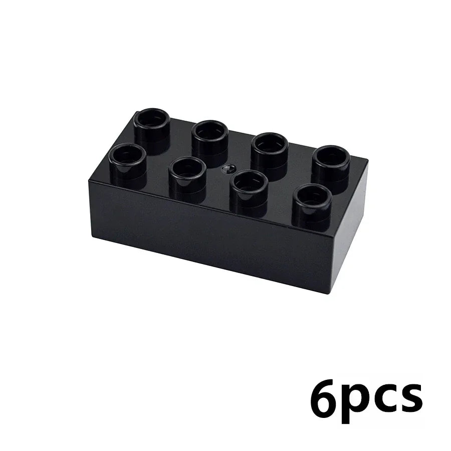 A black plastic set of six large building blocks or connectors.