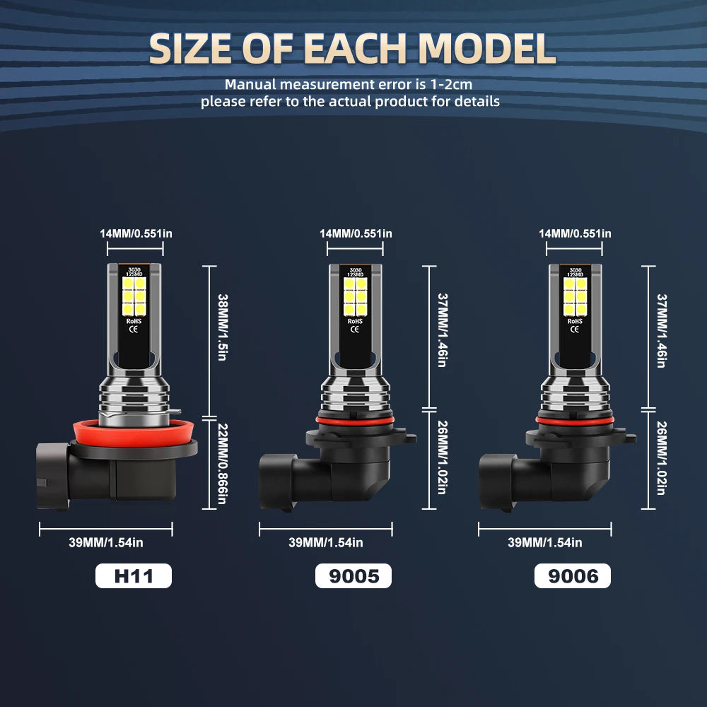 High-Performance LED Headlight Bulbs, 6000K Cool White, IP68 Waterproof (2-Pack)