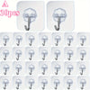 A set of 30 clear heavy-duty self-adhesive wall hooks shown in various orientations and sizes.