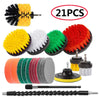 A collection of 21 drill brush cleaning tools including various bristles, foam heads, and extensions for detailing.