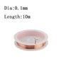 A small, round copper wire with a thin gold-colored thread attached, used for jewelry making or electrical projects.