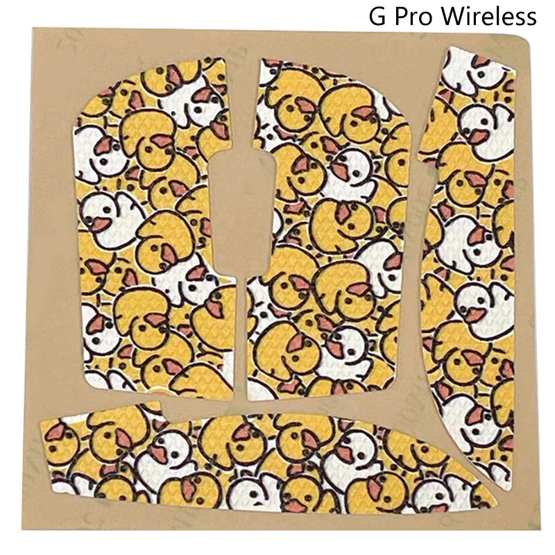 A set of G Pro Wireless mouse grips featuring a pattern of yellow and white chicks.