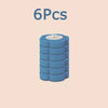 A set of six blue disposable toilet brushes and holders.