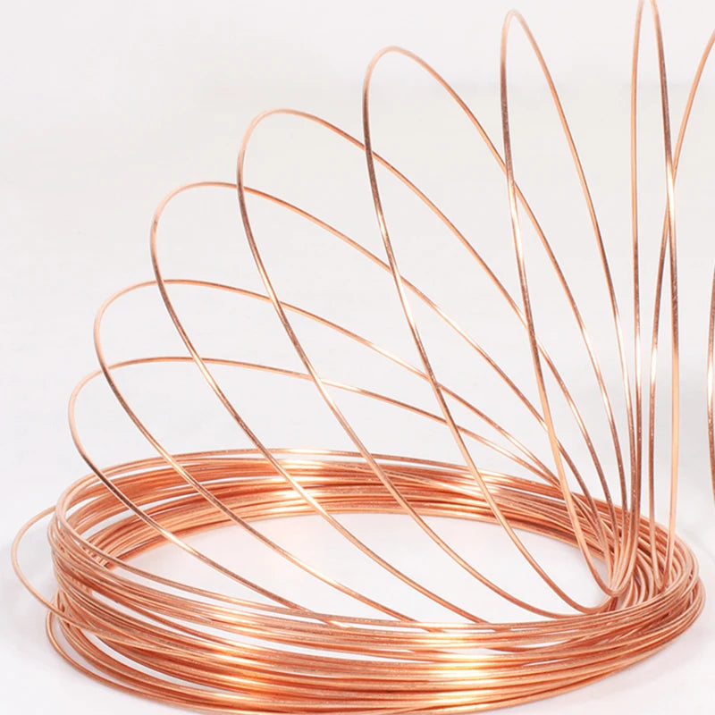 A coil of bare copper wire with multiple diameters is shown against a white background.