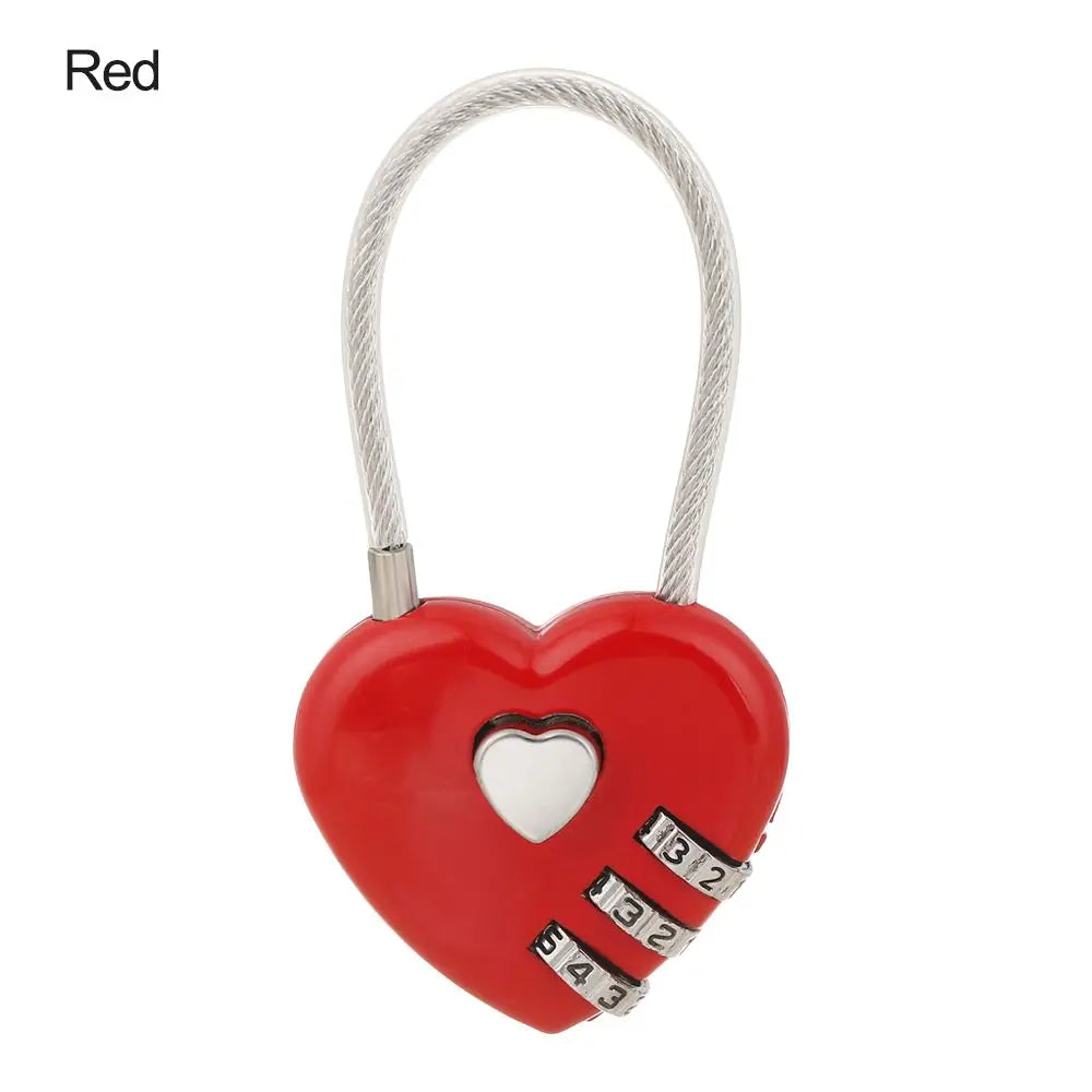 Red heart-shaped 3-digit combination padlock for luggage and storage