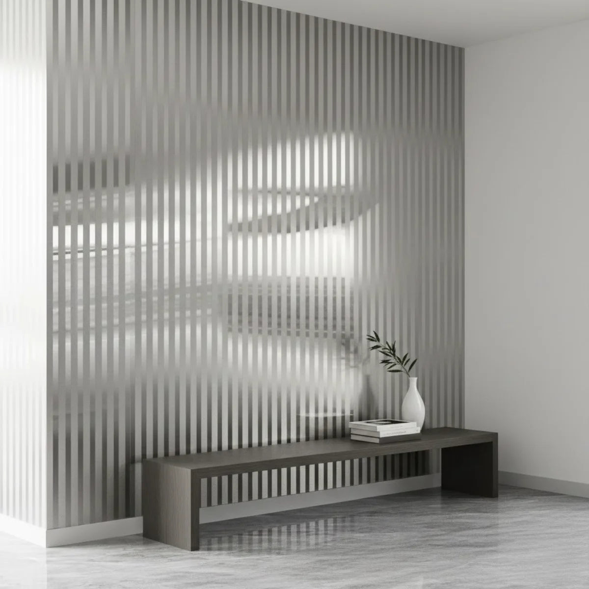 Papel tapiz moderno de rayas 3D autoadhesivo en la pared con patrones de luz verticales.