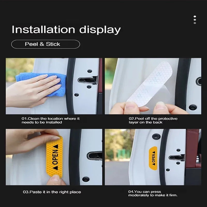 Instrucciones paso a paso para instalar calcomanías de seguridad reflectantes en las puertas del coche con método de adhesivo