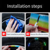 Four steps showing how to install reflective stickers on a wheel rim for night safety and style