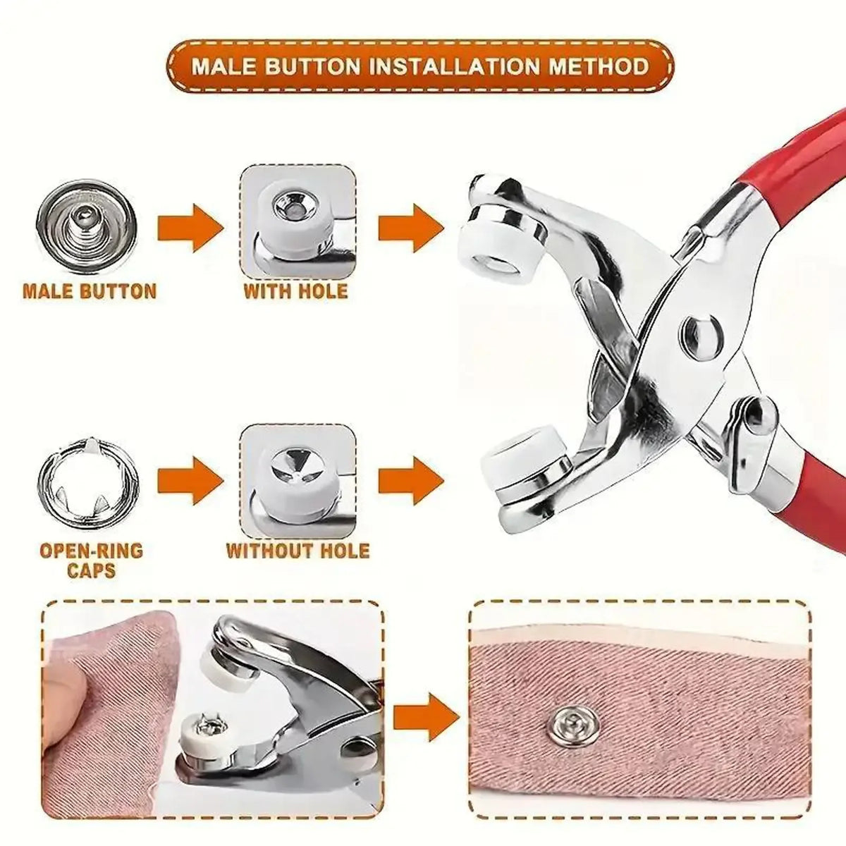 Snap Button Kit with Pliers – 100 Sets of Metal Fasteners for Sewing and Crafts
