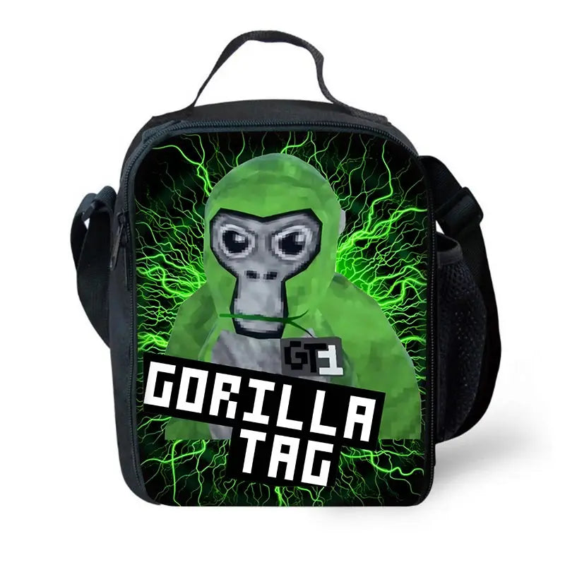 Cartoon Gorilla Kids School Backpack Set with Lunch Bag and Pencil Case