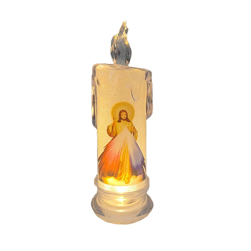 Flameless LED Prayer Candle with Religious Icon