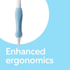 A close-up view of a light blue silicone pen grip sleeve for digital pens.