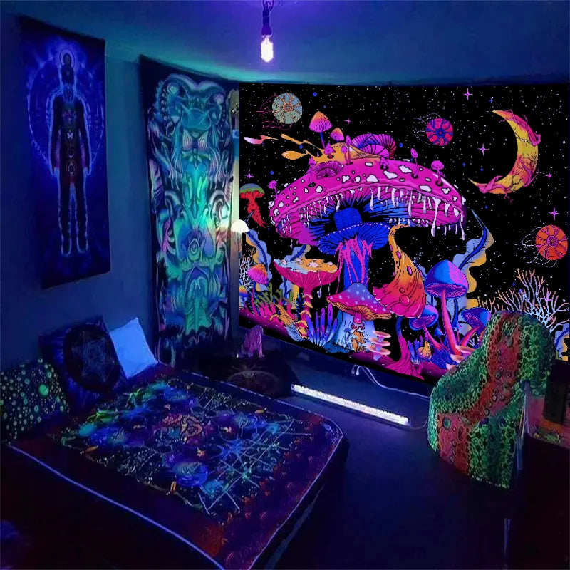 Glow-in-the-Dark Mushroom Forest Tapestry