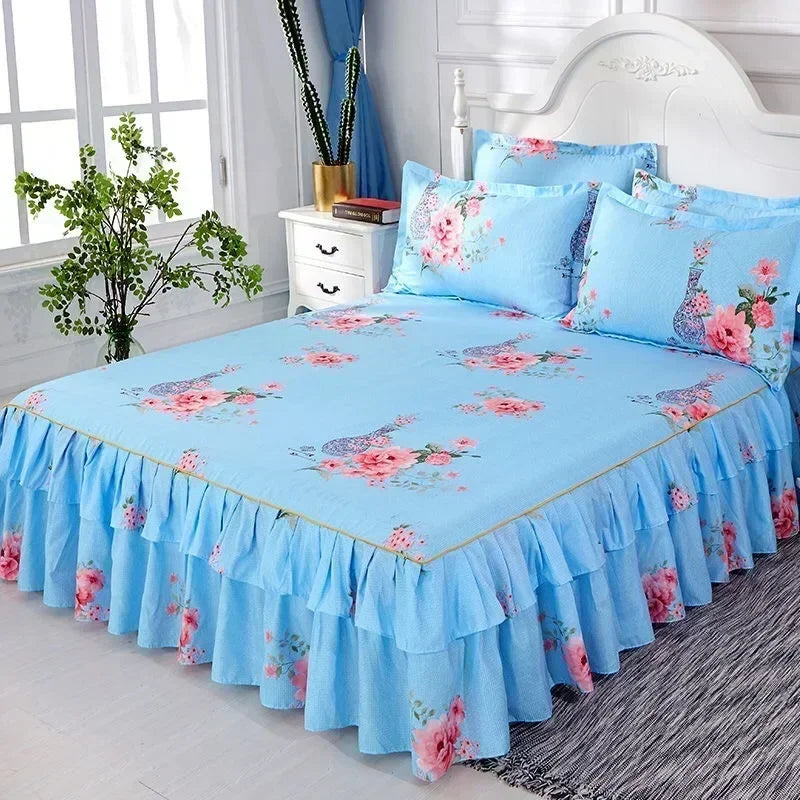 Floral Ruffle Bed Skirt with Matching Pillowcases