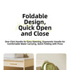 A foldable foot bath tub with a lid is shown next to a drawer and a green version of the product.