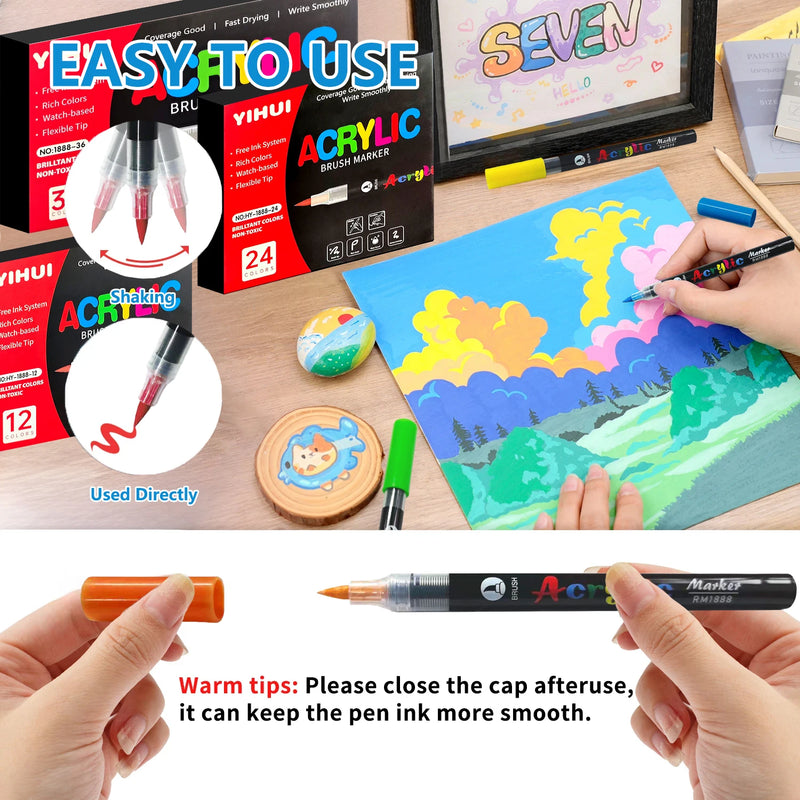 Acrylic Paint Markers with Brush Tip - 36 Color Set