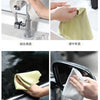 Demonstration of using lint-free microfiber cleaning cloths for faucet and glass cleaning.