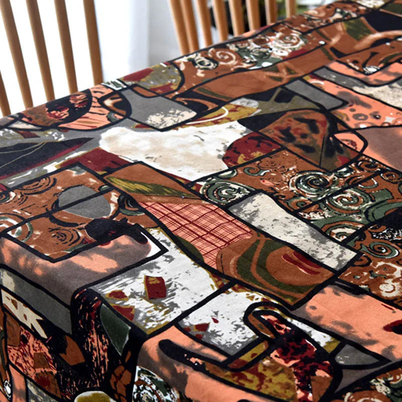 Bohemian Cotton Linen Fabric with Vintage Ethnic Print