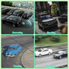 A collage showing various driving maneuvers like reversing, starting, turning, and changing gears with a car.