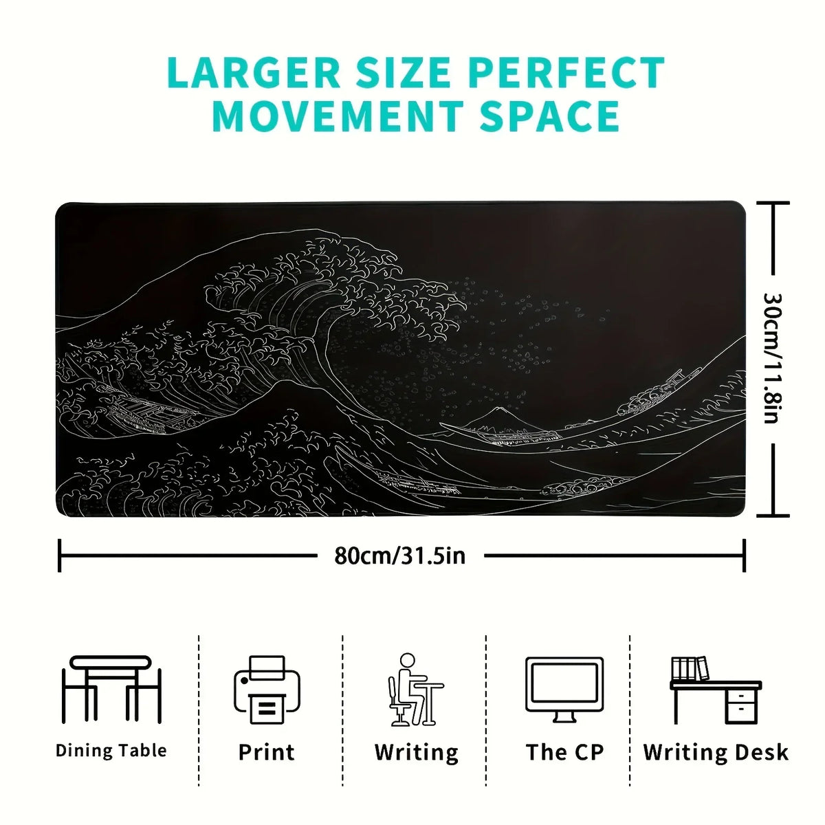 Extended Desk Mouse Pad with Stitched Edges & Non-Slip Rubber Base