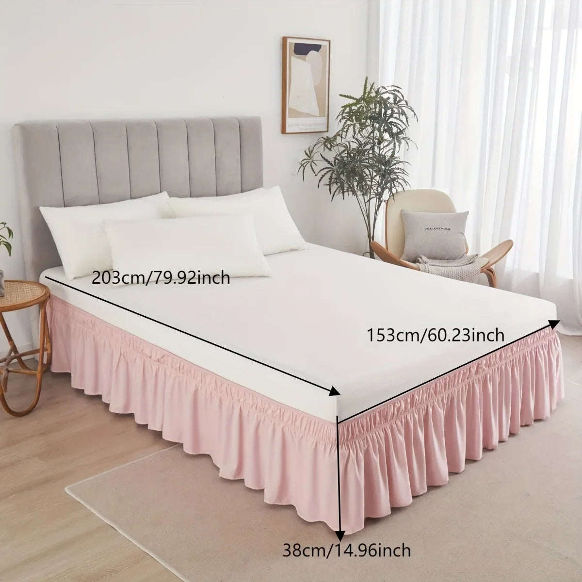 Adjustable Elastic Bed Skirt with Ruffle Trim