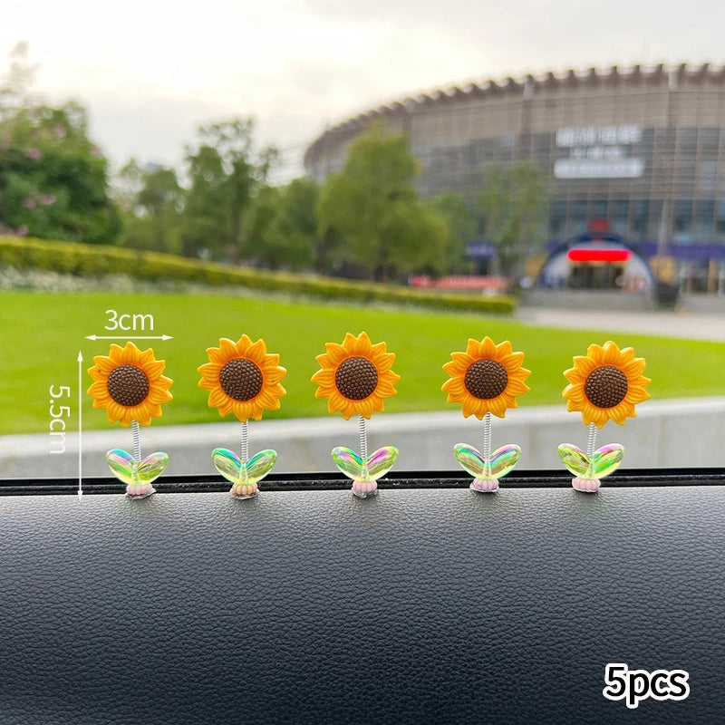 Mini Sunflower Shaking Head Car Decorations (Set of 5)