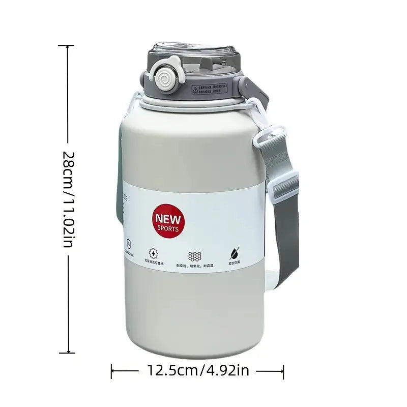 A light gray 2L insulated stainless steel tumbler with a lid, handle, and straw.