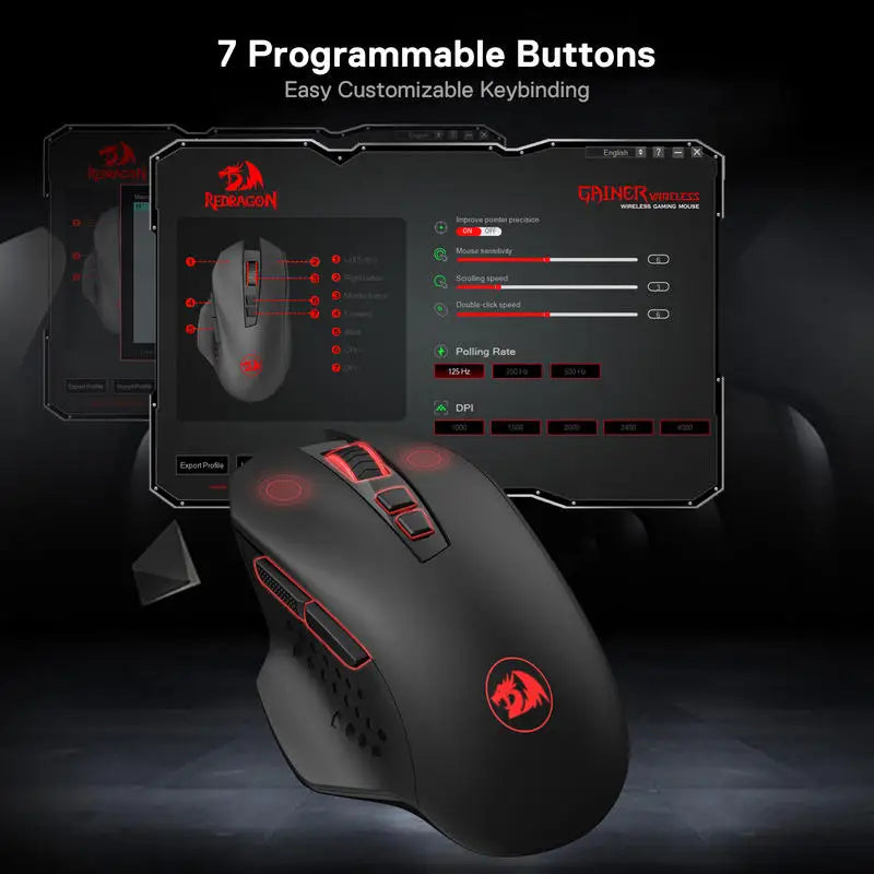 Redragon M656 Wireless Gaming Mouse with 7 Programmable Buttons and RGB LED
