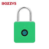 A green fingerprint pad lock with a silver key ring, featuring an embedded fingerprint sensor.