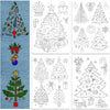 A set of four black and white line drawings featuring various Christmas tree, ornament, and winter holiday designs for embroi