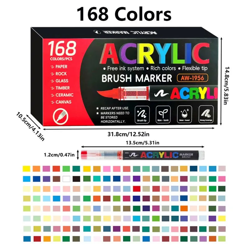 72-farbiger Acrylfarbe-Marker-Set mit Pinselspitzen