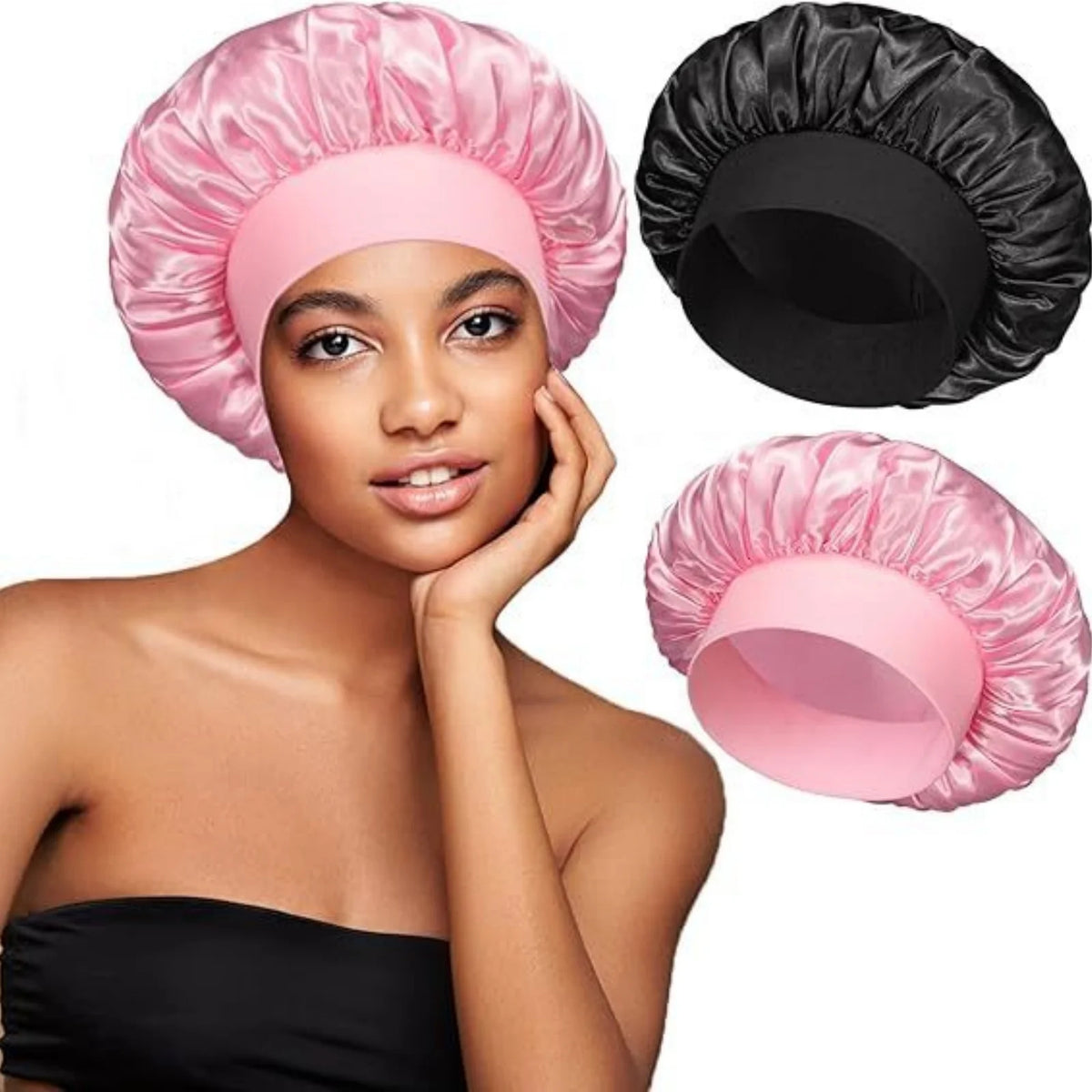 Elastic Wide-Band Satin Bonnet for Hair Care