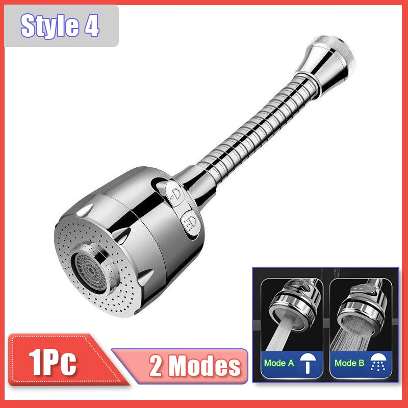 A chrome kitchen faucet adapter featuring a rotating head and two flow modes.