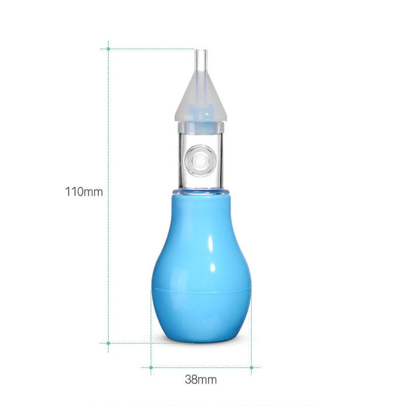 A light blue gentle baby nasal aspirator with a clear silicone tip shown against a white background.