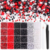 A flatback craft kit featuring various colored pearls and rhinestones with a tweezer and picker tool.