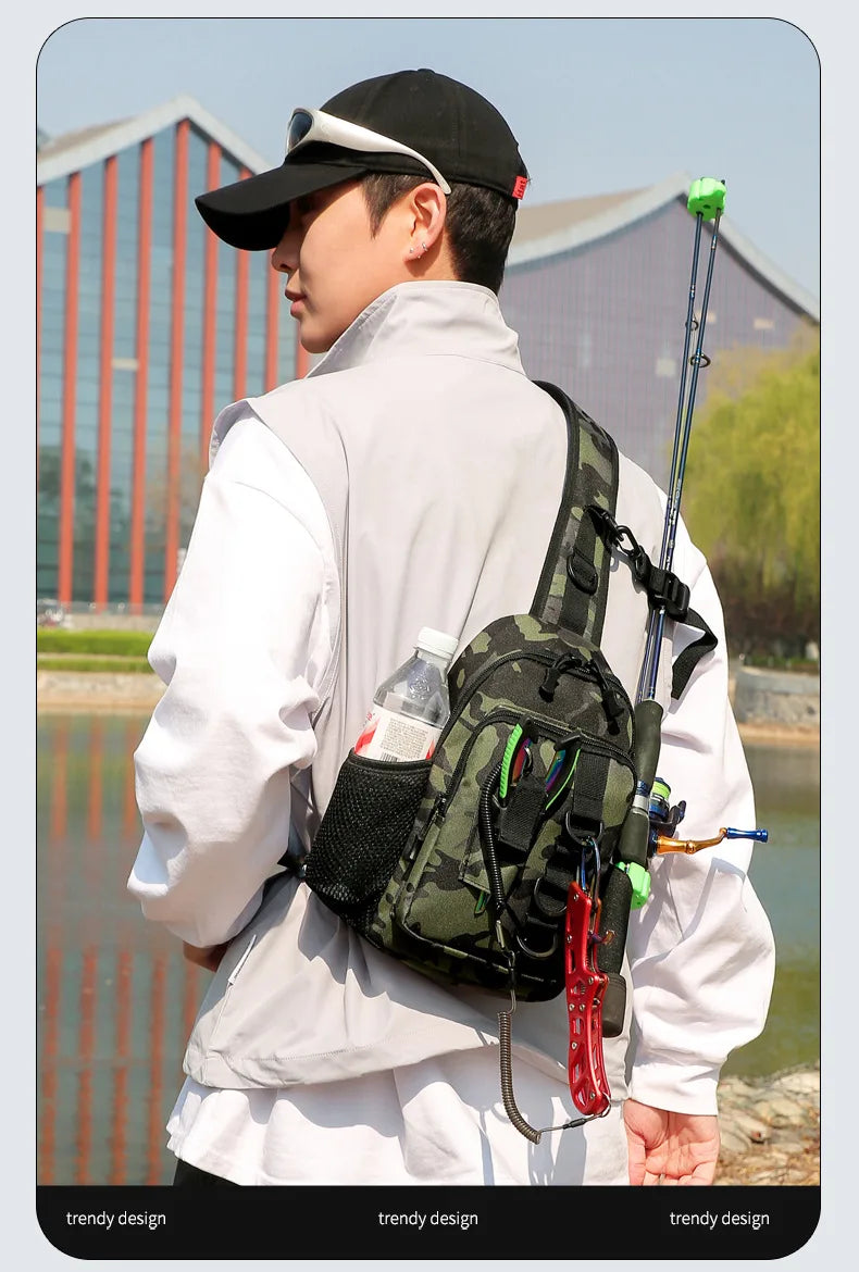 Waterproof Crossbody Fishing Gear Bag with Rod Holder