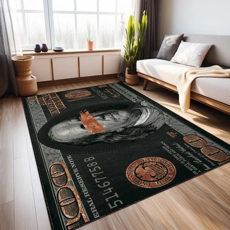 Alfombra de Área con Diseño del Billete de $100 de Benjamin Franklin