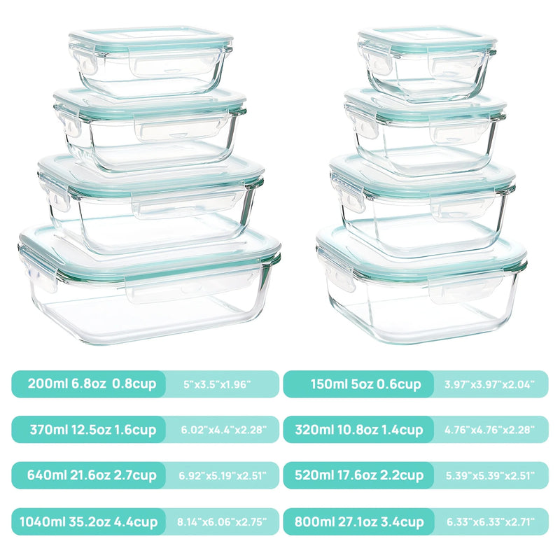 8-Piece Borosilicate Glass Food Storage Set with Leak-Proof Lids