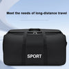 A black heavy-duty waterproof travel duffel bag labeled SPORT shown on a light blue background.