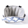 Gray car seat head support strap with a white cloud pattern